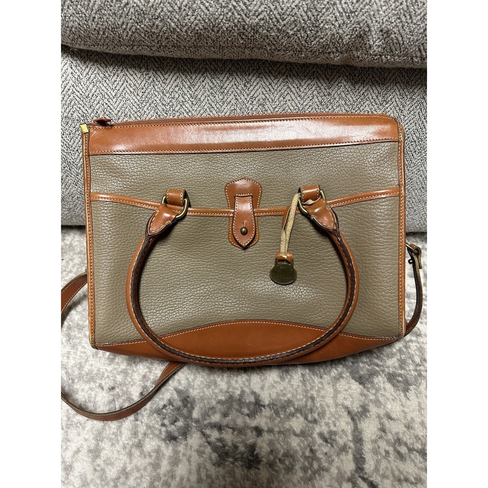 Vintage Dooney and Bourke Authenic Green and Tan Trim Satchel Crossbody - Picture 2 of 12
